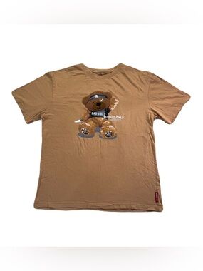 Members Only Tan 'Bad Vibes' Bear Graphic Short Sleeve Tee
